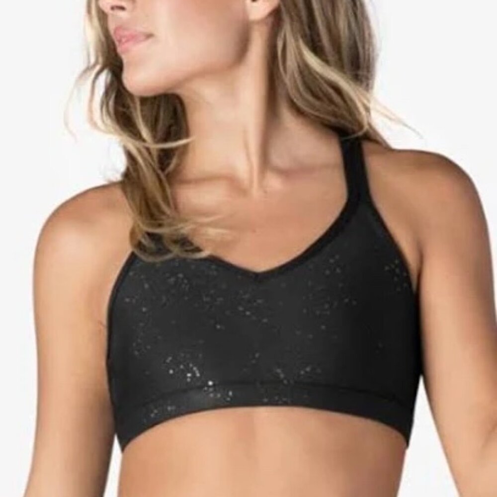 Beyond Yoga Double Back Alloy Speckled Bra - Black Iridescent Speckle - Size M
